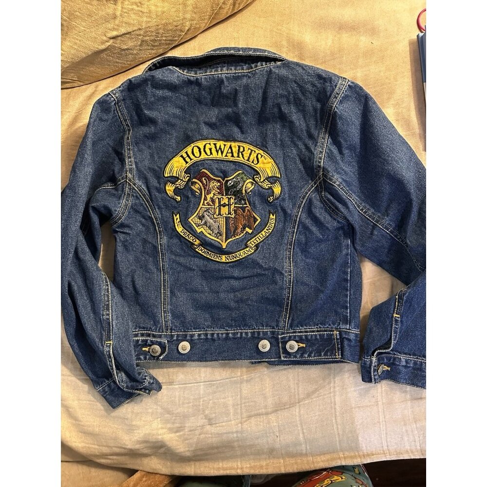Harry Potter Hogwarts Embroidered Kids Denim Jacket‎ Size S/7 Vtg